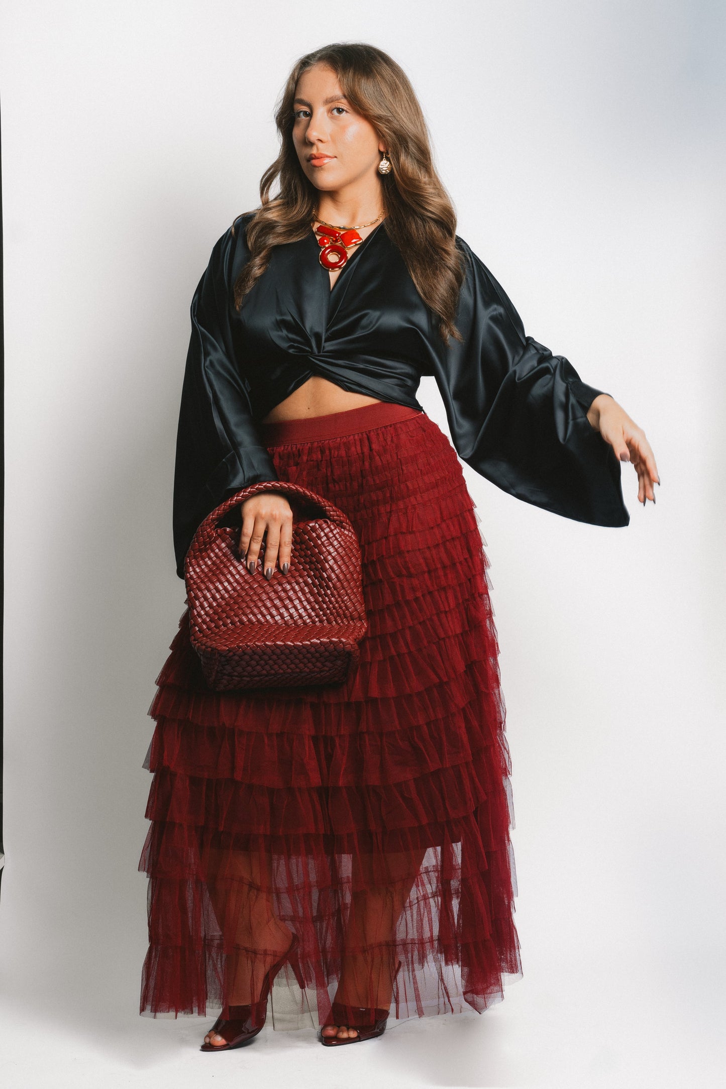 Blusa Negra Satín Manga Larga