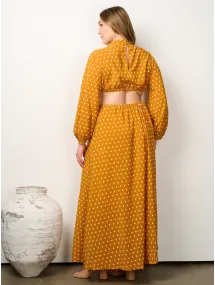 PLUS SIZE ONE LONG SLEEVE CUT OUT POLKA DOTS MAXI DRESS