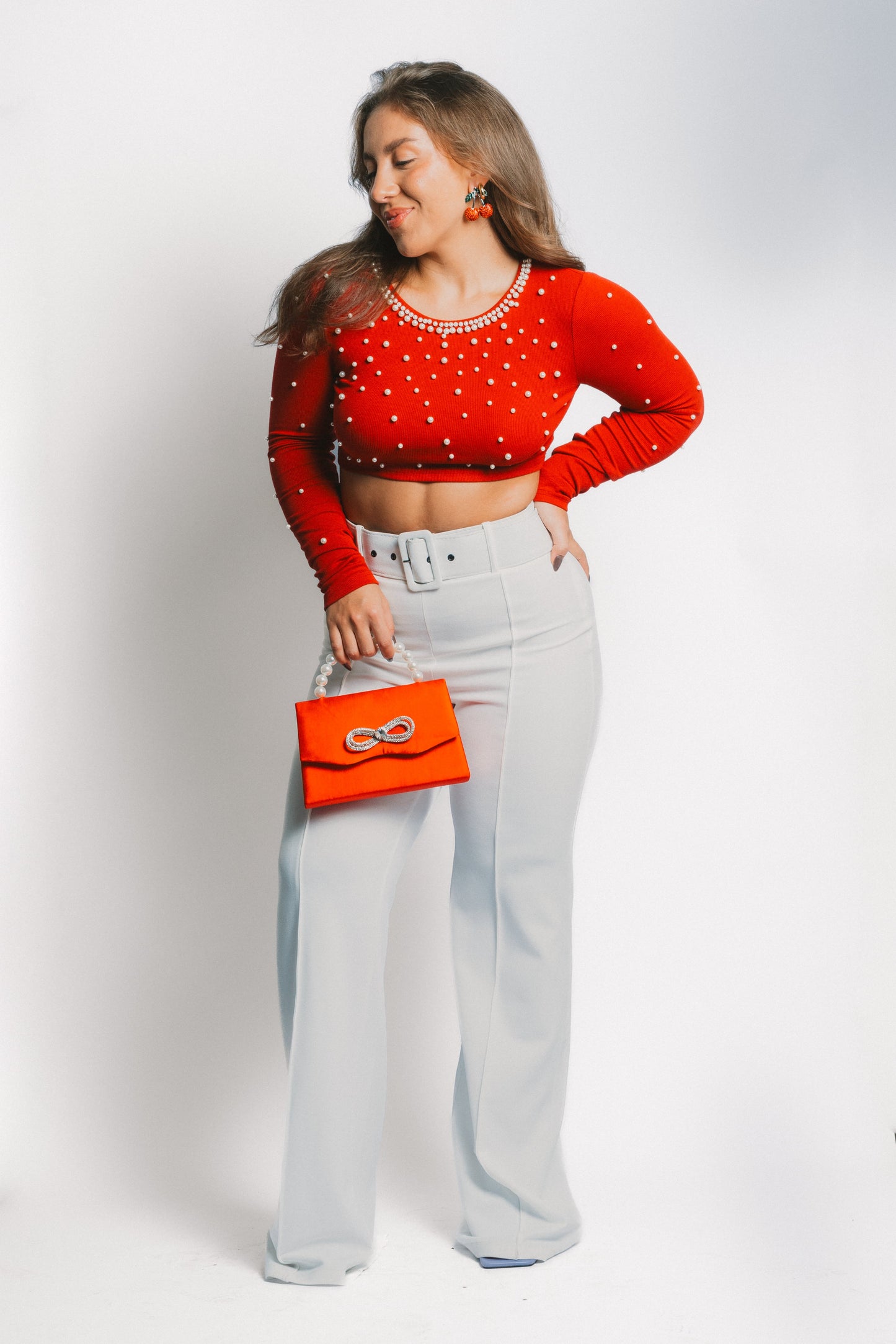 Blusa Roja con Perlas